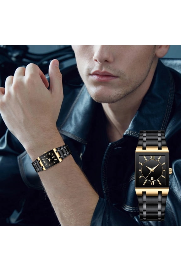 Luxury Business Golden Stainless Steel Watch For Men Fashion Rectangle Wrist Watch For Men Date Water Proof Analog Quartz Watch