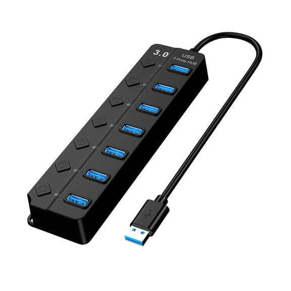 EcoNest Multi Port USB Splitter 7 Port USB 3.0 Hub USB A Port Data Hub With Independent On/Off Switch And LED Indicators Lights For Laptop PC Computer Mobile HDD Flash Drive And More