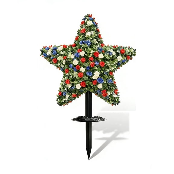 EcoNest Patriotic Star Garden Stake Red Blue Floral Yard Themed Outdoor Decorative Stake For Patio Memorial Day 4th Of July Veterans Day