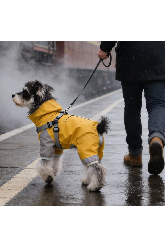 Raincoat Jacket With Detachable Hood And Elastic Adjustable Buckles Lightweight And 4 Legs Rain Jacket With Breathable Mesh And Leash Hole