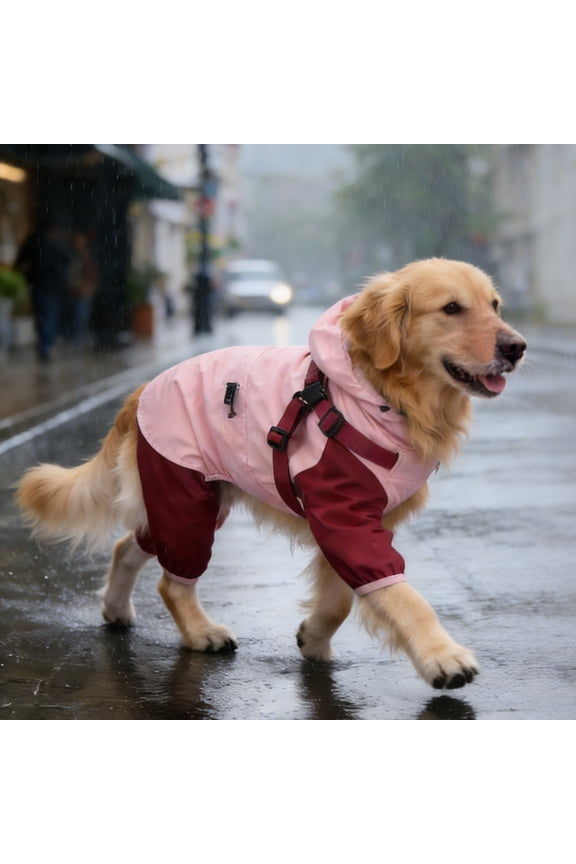 Raincoat Jacket With Detachable Hood And Elastic Adjustable Buckles Lightweight And 4 Legs Rain Jacket With Breathable Mesh And Leash Hole