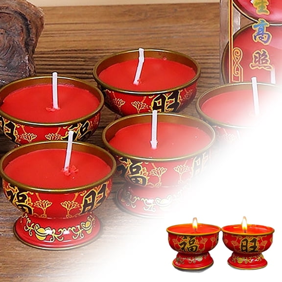 EcoNest Red Prayer Candles 8 Hour Soy Wax Lights In Metal For Festivals And Offerings