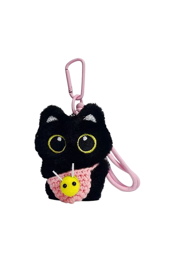 Soft Adorable Black Keychain Handmade Crochet Strap Cute Stuffed Animal For