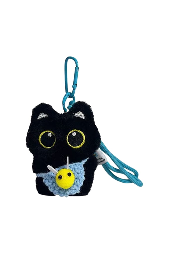Soft Adorable Black Keychain Handmade Crochet Strap Cute Stuffed Animal For