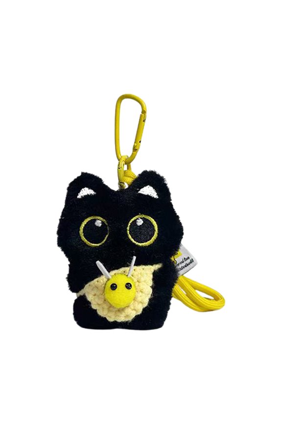 Soft Adorable Black Keychain Handmade Crochet Strap Cute Stuffed Animal For