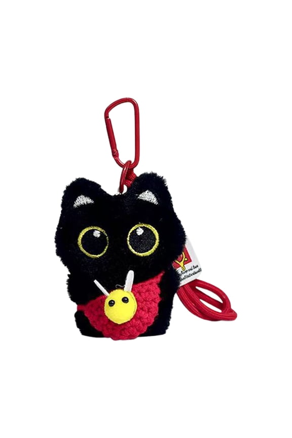 Soft Adorable Black Keychain Handmade Crochet Strap Cute Stuffed Animal For