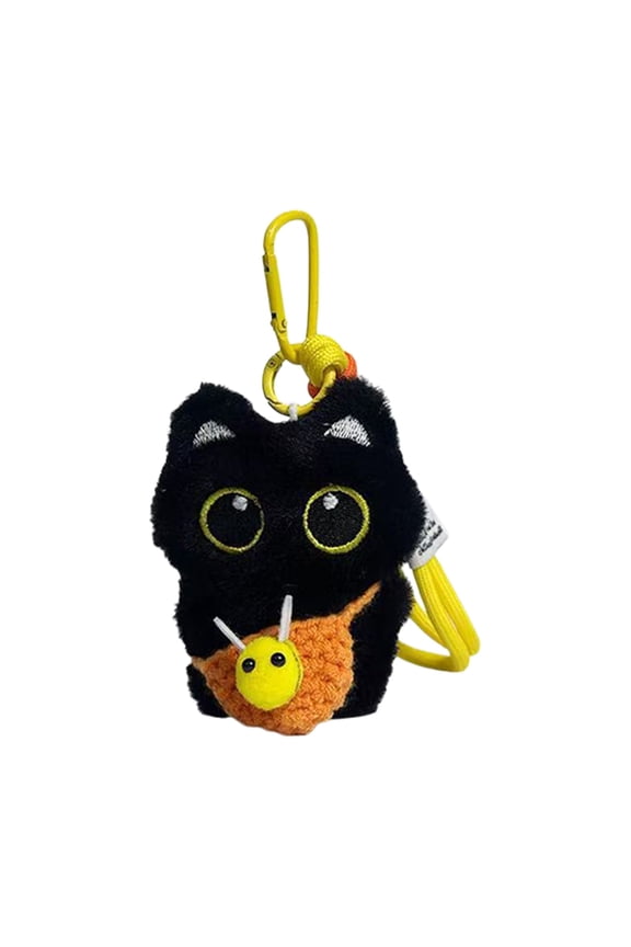 Soft Adorable Black Keychain Handmade Crochet Strap Cute Stuffed Animal For