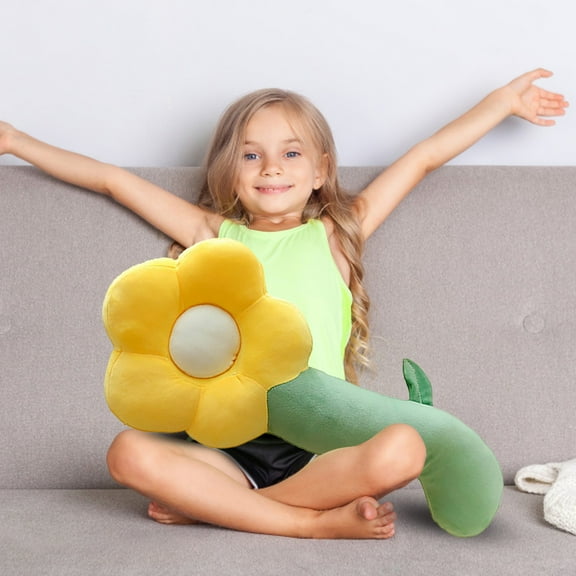 EcoNest Soft Yellow Sunflower Toy Decorative And Comfortable Floral Cushion Suitable For Home Bed Sofa Or Car.