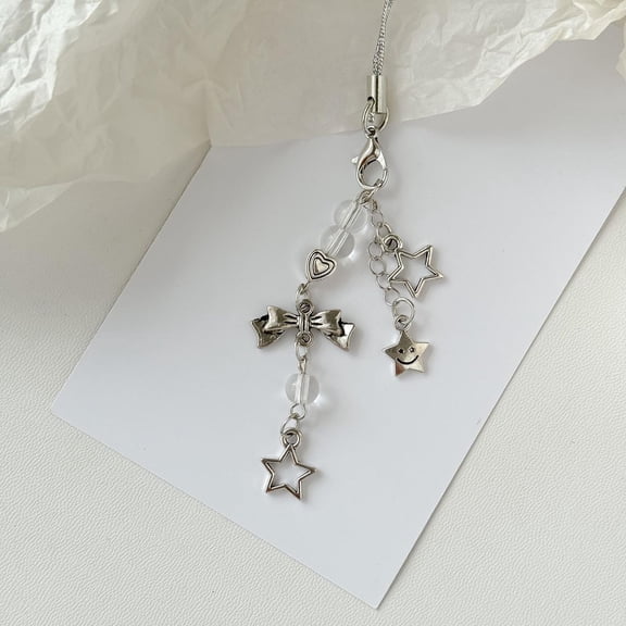 EcoNest Star And Bow Charm Phone Strap Elegant Detachable Pendant For Mobile Phones
