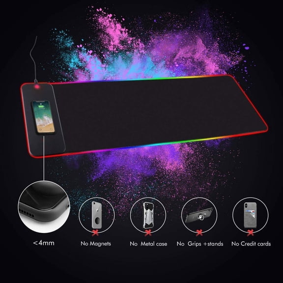 EcoNest Wireless Charging Wireless Pad With RGB Lighting And Fast Charge For Gaming Large Aluminum Ultrathin Pad For Esports And Desk Setup