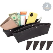 EcoNour Car Seat Gap Filler (2 Pack) | Multifunctional Premium PU Leather Front Car Seat Side Pocket Organizer for Mobiles, Keys & Wallets