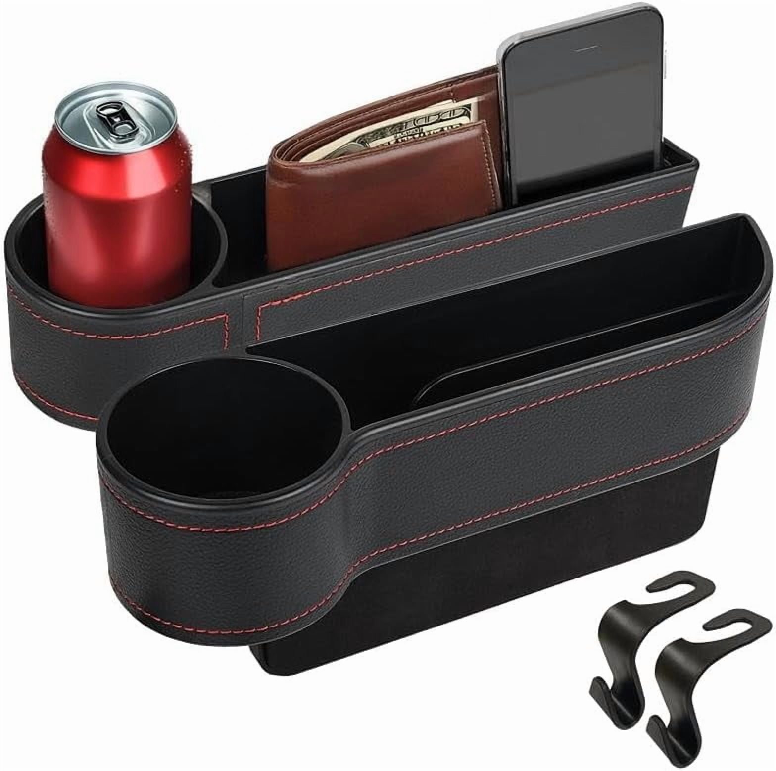 EcoNour Car Seat Gap Filler with Cup Holder 2 Pack | Car Organizer with Storage and Headrest Hooks | Universal Fit