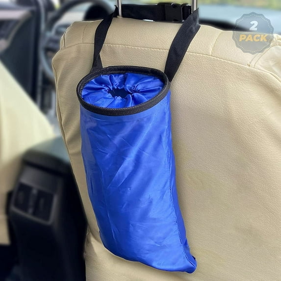 EcoNour Car Trash Bag for Vehicles (2 Pack) | Hanging Car Garbage Can with Lid & Leakproof Liner | Waterproof Organizer for Back Seat, Console - Blue