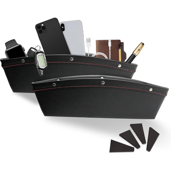EcoNour Car Seat Gap Filler Organizer 2 Pack PU Leather Water-Resistant Console Side Pocket for Phone Keys Wallet