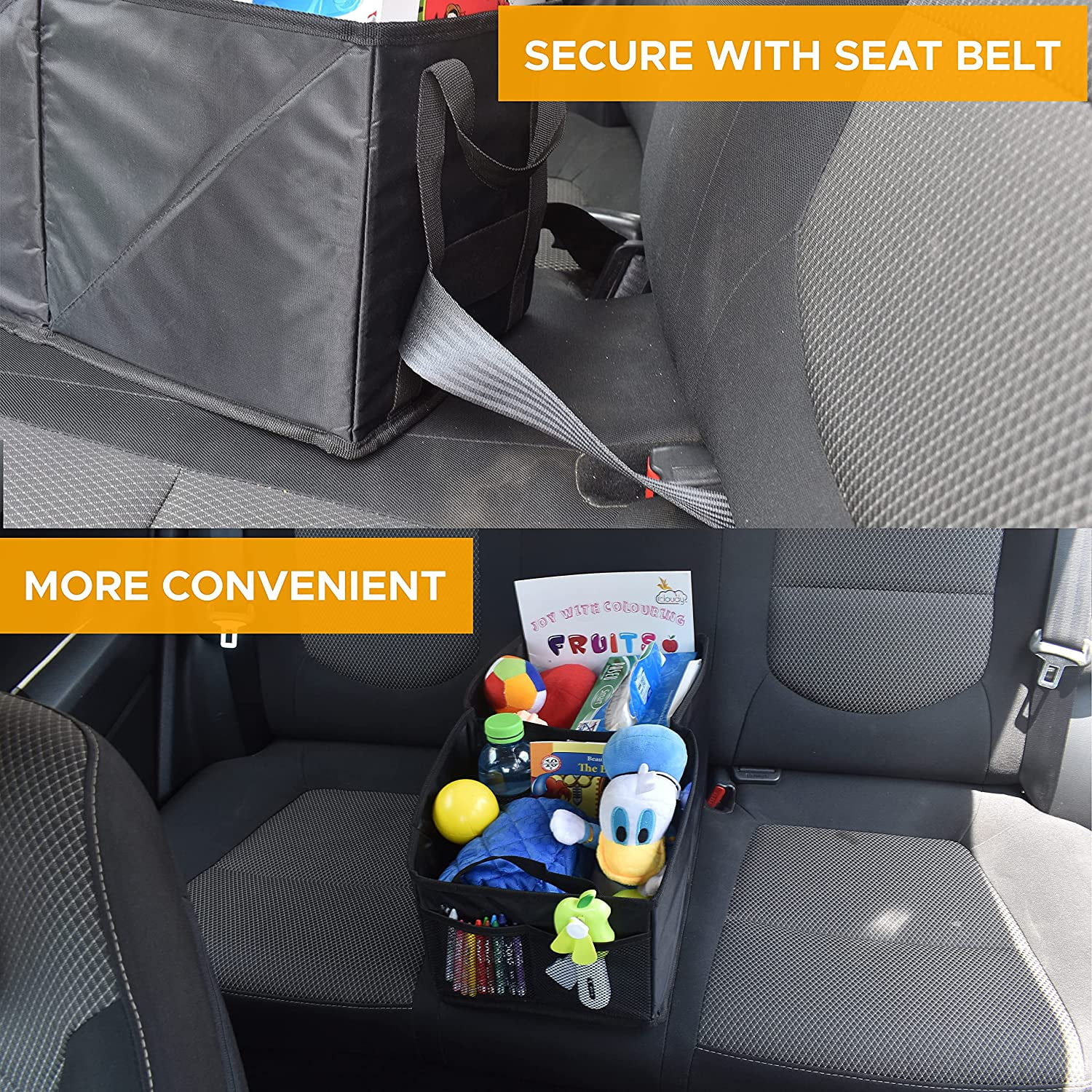 EcoNour Kids Car Seat Organizer with Multiple Pockets | Backseat and Trunk Storage for Toys, Books, Snacks & Travel Essentials