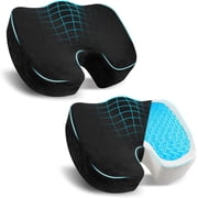 EcoNour Seat Cushion 2 Pack   Gel Memory Foam Coccyx Cushion for Tailbone Pain Relief, Office Chair & Car Seat
