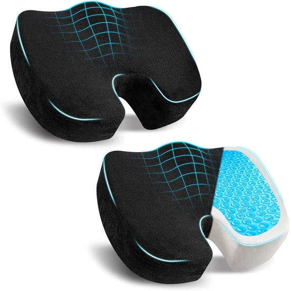 EcoNour Seat Cushion 2 Pack – Gel Memory Foam Coccyx Cushion for Tailbone Pain Relief, Office Chair & Car Seat