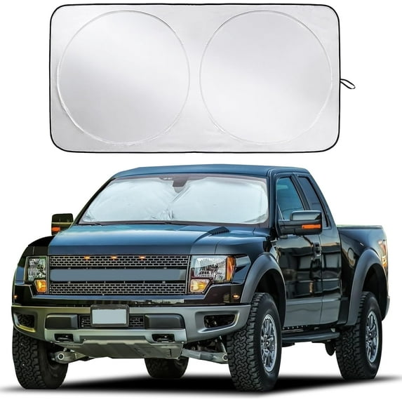EcoNour Truck Windshield Sun Shade with Storage Pouch | Reflective 240T Material Sun Shield for UV & Heat Protection | Foldable Windshield Cover | Must-Have Truck Accessories | X-Large (69"x35")
