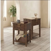 EcoNovi 2 Pack Dark Walnut Nightstand, Fluted Drawer Bedside Table with Shelf, Slim Storage Cabinet