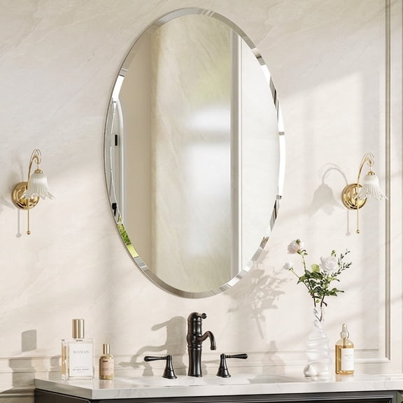 EcoNovi 20x28 Inch Oval Bathroom Vanity Mirror, Frameless Beveled Wall Mirror with Solid Backing for Powder Room Bedroom Entryway
