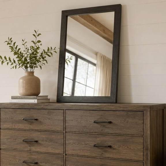 EcoNovi 24x36 Inch Black Bathroom Mirror, Charcoal Wood-Look Rectangular Vanity Mirror with Waterproof Frame, Tempered Glass Wall Decor