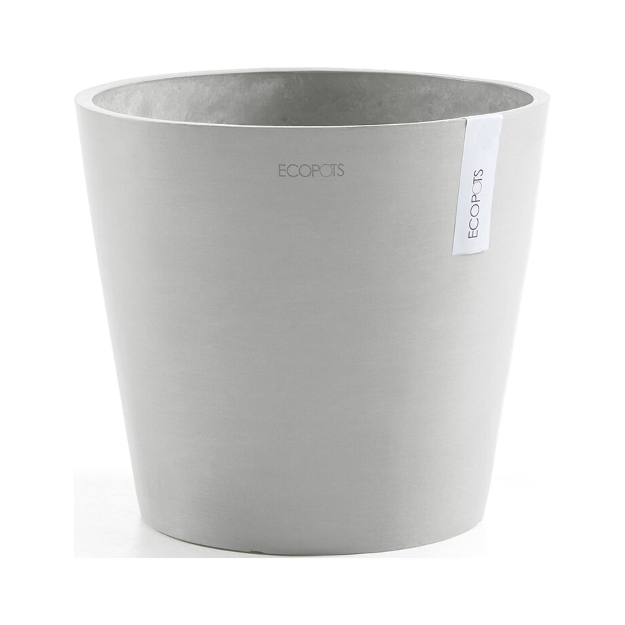 EcoPots Amsterdam Durable Indoor/Outdoor Modern Round Recycled Plastic Planter Flower Pot, White Grey, 16"