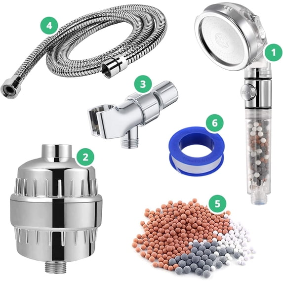 EcoPower High  Handhled Shower  + Shower Filter + Wall Adapter Kit