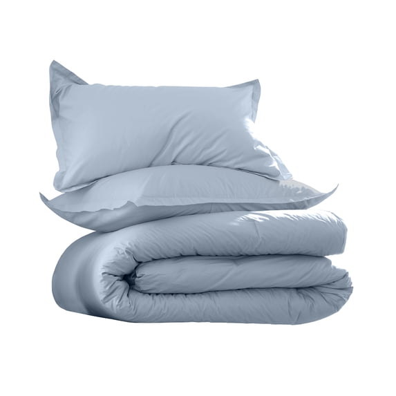 Martex EcoPure 3-Piece Organic Cotton Light Blue Solid Comforter Set, Full/Queen – Comfort Wash