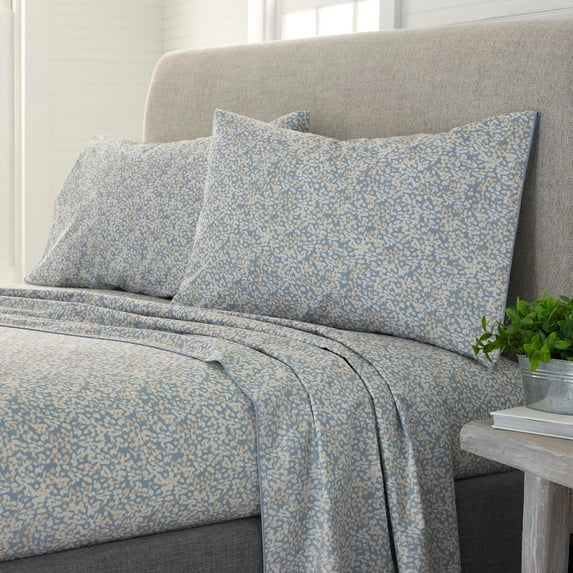 EcoPure® Comfort Wash King Blue Abstract Leaf Sheet Set