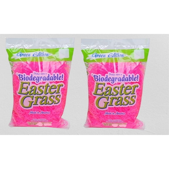 EcoPure Easter Grass, Premium Biodegradable Super Bright - 2 Pack Pink, 1.5 Oz (42.5g)