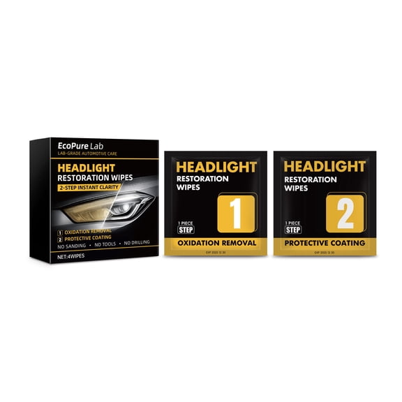 EcoPure Lab 2-Step Headlight Restoration WipesNo Sanding Car Headlight Restoration Kit with Oxidation Remover&Ceramic Coating,UV Protection,Restore Clear Polycarbonate Lenses(1 Pack)