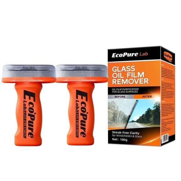 EcoPure Lab 2PCS Glass Emulsion for Car,Glass Emulsion Cleaner with Handle,Removes Oil Film,Exhaust Residue & Water Spots,Enhances Driving Clarity Safe Driving,3.53 oz
