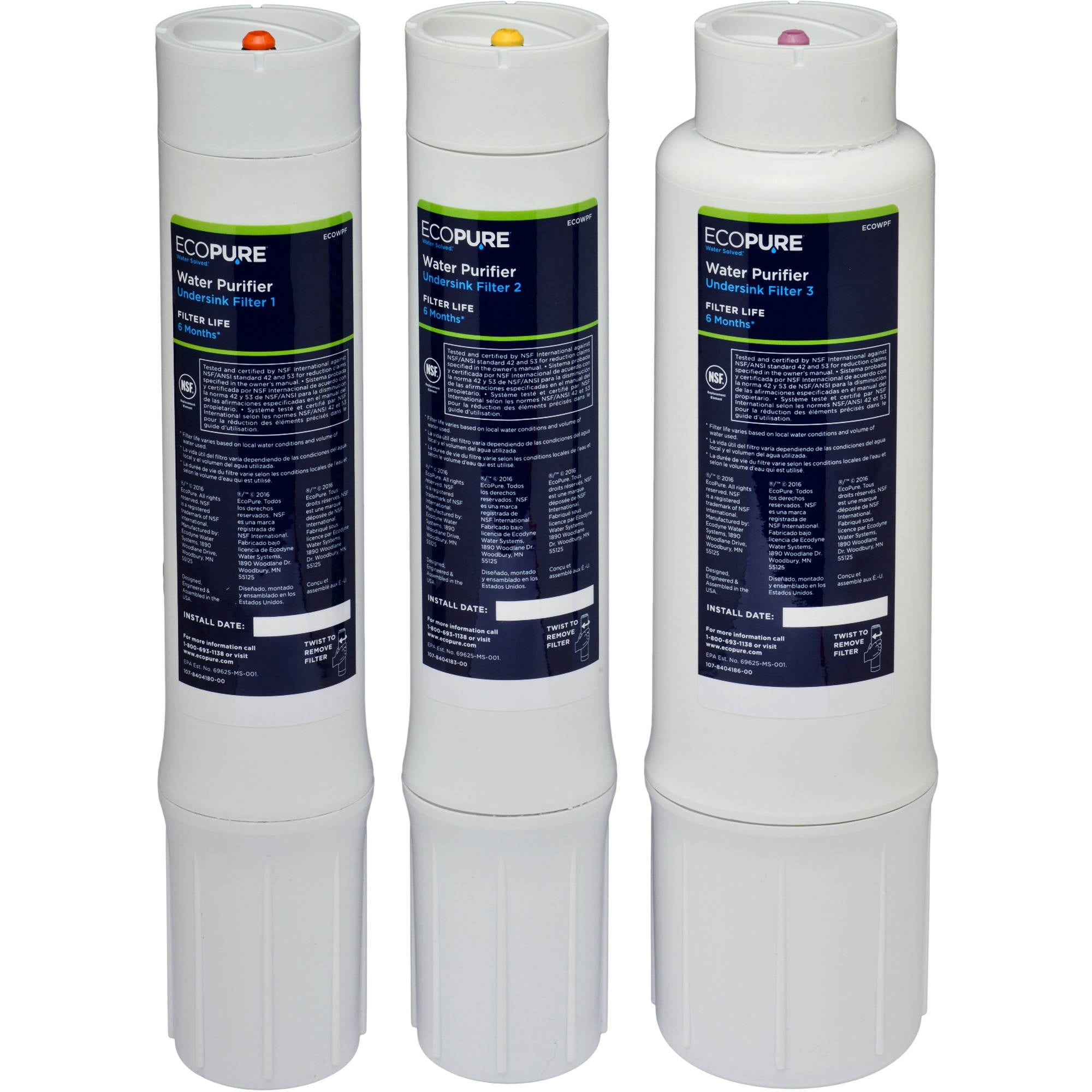 EcoPure Water Purifier Under Sink Replacement Filter Set (ECOWPF) NSF