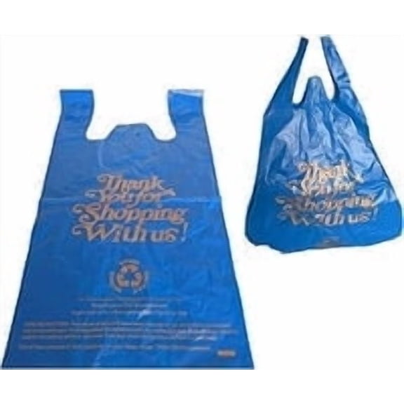 EcoQuality 1/6 Large Size 22 x 8 Inch Blue Thank You Plastic Shopping Bags for Grocery Takeout Stores Retail Convenience Stores (800)