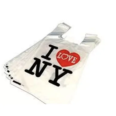 EcoQuality 1/6 White I Love NY Shopping Bags Plastic White T-Shirt Bags, Grocery Bags, Poly Bags, Multi-Use, Small Size, Reusable Carry Out Bags (200)