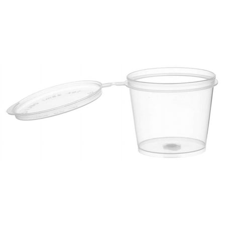 EcoQuality 1 Oz Leak Proof Plastic Condiment Souffle Containers with Attached Lids - Portion Cups with Hinged Lid Perfect For Sauces, Samples, Slime, Jello Shot, Food Storage & More! (1 Ounce) (500)