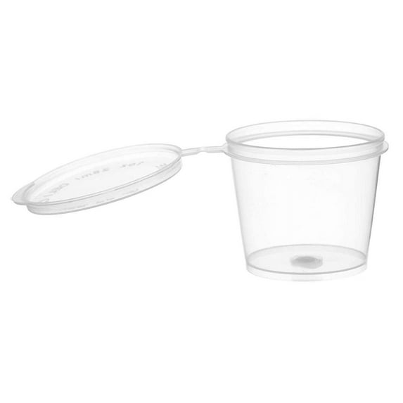 EcoQuality 1 Oz Leak Proof Plastic Condiment Souffle Containers with Attached Lids - Portion Cups with Hinged Lid Perfect For Sauces, Samples, Slime, Jello Shot, Food Storage & More! (1 Ounce) (800)