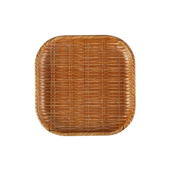 EcoQuality 10-1/2 Inch Square Wooden Plate  Bamboo Grove Style Serving Plate Brown Woven Texture Decorative Food Plate Display Tray for Office, Travel, Catering, Party and Events (12)