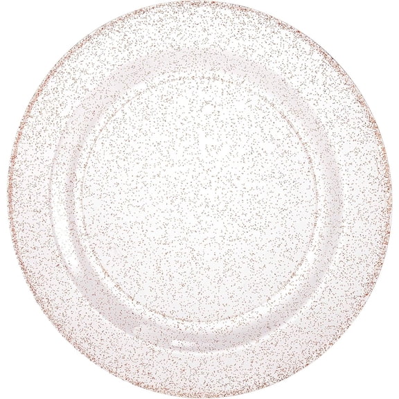 EcoQuality 10.25 Inches Rose Gold Plastic Round Dinner Plates with Glitter Design – Elegant Disposable Plates for Parties, Weddings, Events - Durable, Stylish, Reusable Tableware (20)