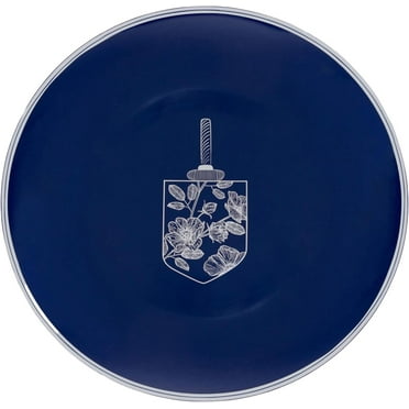 EcoQuality 10.25" inch Round Plastic Plates Blue Hanukkah Dinner Plates with Silver Chanukah Dreidel Design Hanukkah Party Disposable Dessert China Like Heavy Duty Charger Plate Kosher (10)