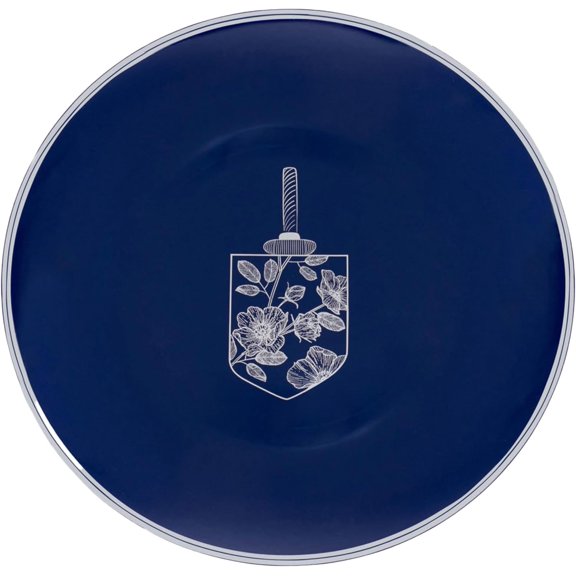 EcoQuality 10.25" inch Round Plastic Plates Blue Hanukkah Dinner Plates with Silver Chanukah Dreidel Design Hanukkah Party Disposable Dessert China Like Heavy Duty Charger Plate Kosher (10)