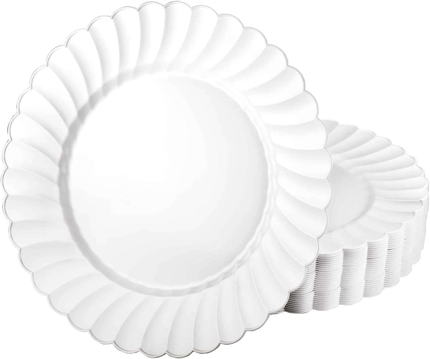 EcoQuality 10.25 inch White Pearl Dinner Plate Scalloped Design – Elegant Disposable Tableware for Weddings Parties and Events – Durable and Reusable Design – Catering Buffets (40)