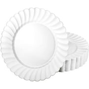 EcoQuality 10.25 inch White Pearl Dinner Plate Scalloped Design   Elegant Disposable Tableware for Weddings Parties and Events   Durable and Reusable Design   Catering Buffets 40