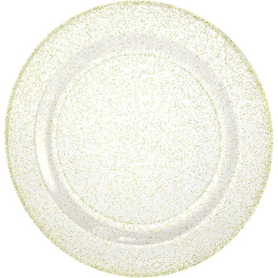 EcoQuality 10.25inch Premium White Gold Glitter Design Plastic Disposable Plates Elegant Durable Heavy Duty for Dinners Salads Wedding Parties Holidays (90)