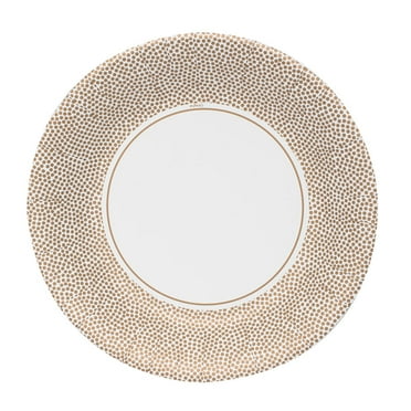 EcoQuality 10.5" inch Disposable Round Gold Dots Plastic Serving Plates, China Like Party Plates, Heavy Duty Dinner Serving Plate, Platter, Weddings, Baby Showers, Catering, Non Toxic (18)