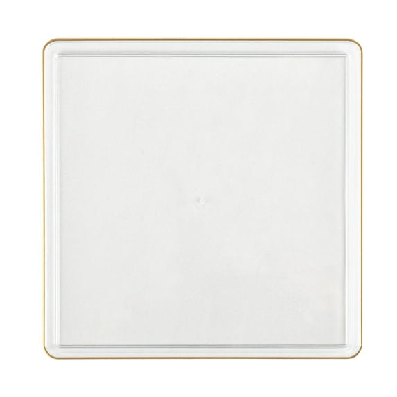 EcoQuality 10.75" inch Disposable Square Translucent Clear Plastic Plates with Gold Rim, China Like Party Plates, Heavy Duty Dinner Plate, Salads, Weddings, Baby Showers, Catering, Non Toxic (70)