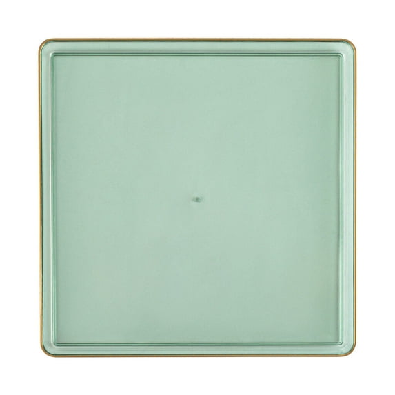 EcoQuality 10.75" inch Disposable Square Translucent Green Plastic Plates with Gold Rim, China Like Party Plates, Heavy Duty Dinner Plate, Salads, Weddings, Baby Showers, Catering, Non Toxic (20)