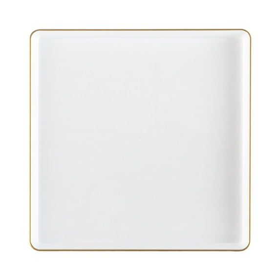 EcoQuality 10.75" inch Disposable Square Translucent White Plastic Plates with Gold Rim, China Like Party Plates, Heavy Duty Dinner Plate, Salads, Weddings, Baby Showers, Catering, Non Toxic (100)
