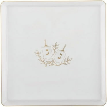 EcoQuality 10.75" inch Square Plastic Plates Heavy Duty Plastic Hanukkah Dinner Plates with Clear Gold Chanukah Design Hanukkah Party Disposable Charger Plate China Like Plastic Salad Plate (8 Pack)