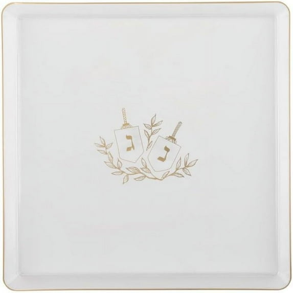 EcoQuality 10.75" inch Square Plastic Plates Heavy Duty Plastic Hanukkah Dinner Plates with Clear Gold Chanukah Design Hanukkah Party Disposable Charger Plate China Like Plastic Salad Plate (96 Pack)